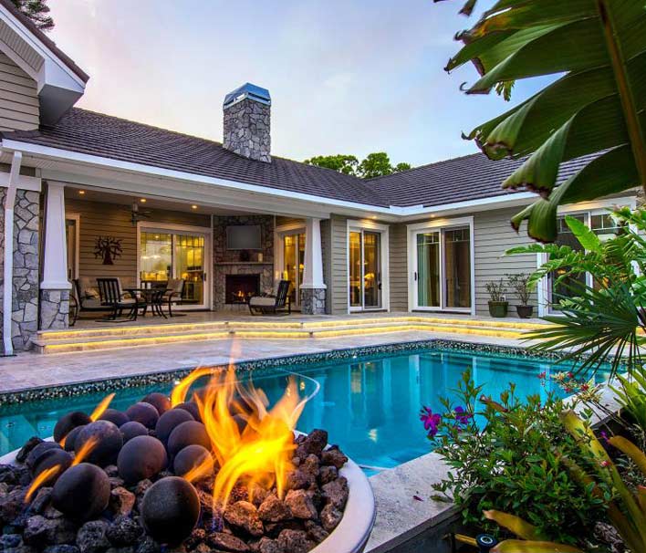 Entertainment Pros outdoor firepit AV installation
