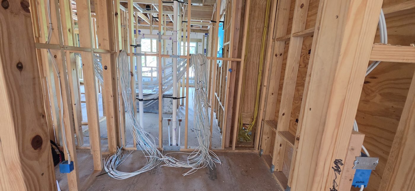 Organized new-construction structured wiring ready for AV, network, and control systems