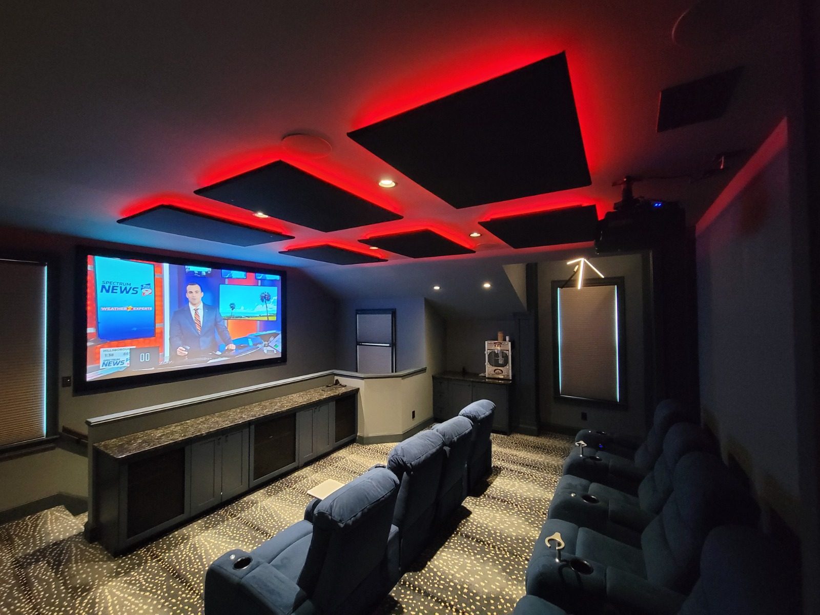 Home theater under red LED lighting